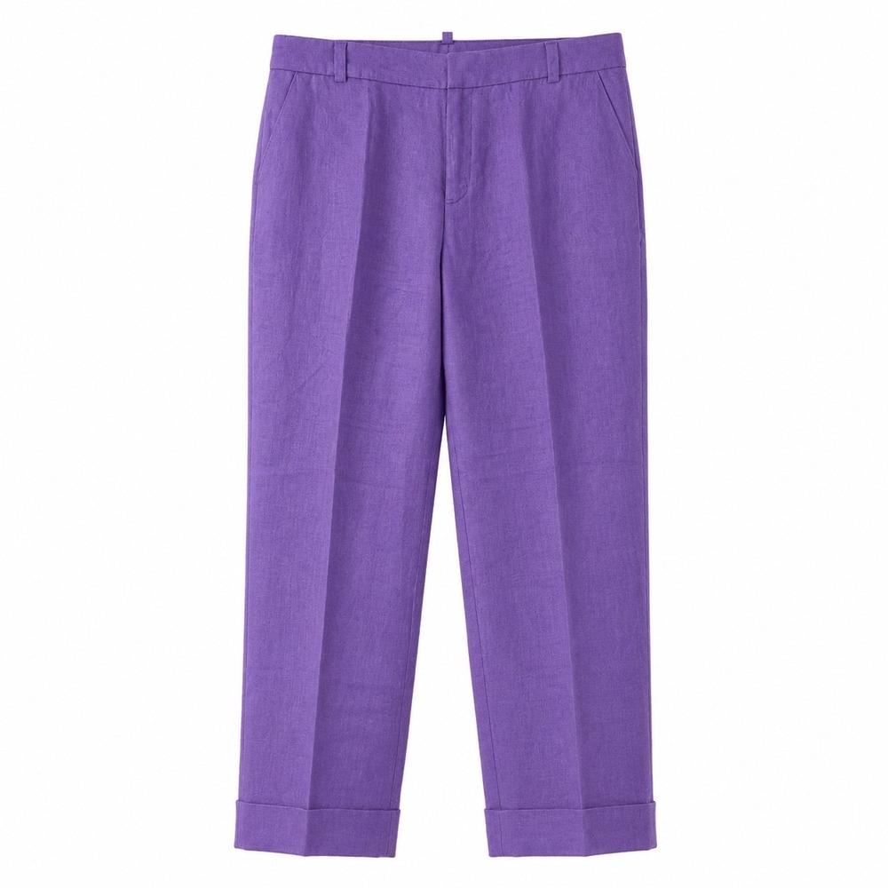COLDWATER CREEK Natural Fit Linen Cuff Hem Wide-Leg Pant Sz 14 Royal Purple EUC